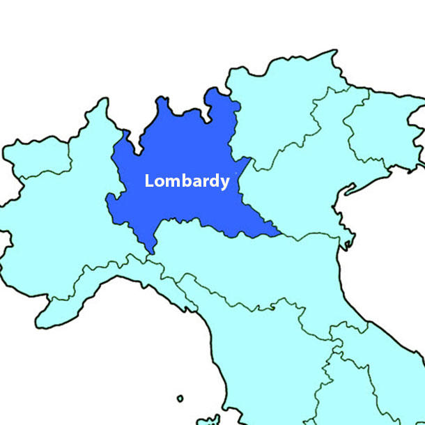 Close-up of map outlining the Lombardy region of northern Italy