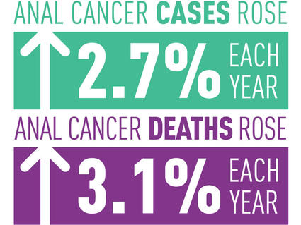 Factoid describing: Between 2001 and 2015, anal cancer cases rose 2.7% each year and anal cancer deaths rose 3.1% each year.