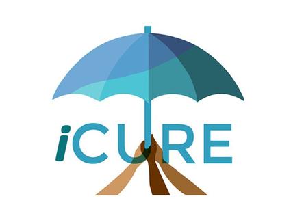 Image of 3 hands holding up an umbrella under the text: iCURE