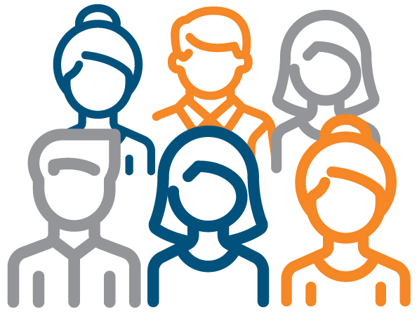 An icon of a group of six different individuals.