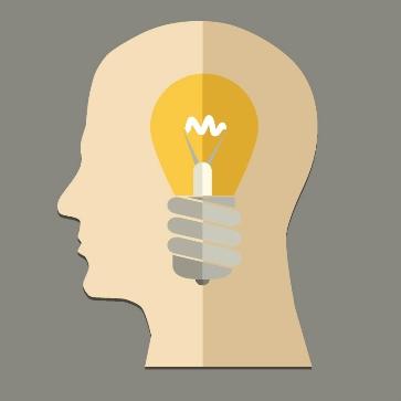 Illustration of a lightbulb contained within a head silhouette.