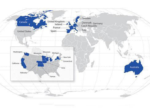 World map depicts locations of InterLymph study centers
