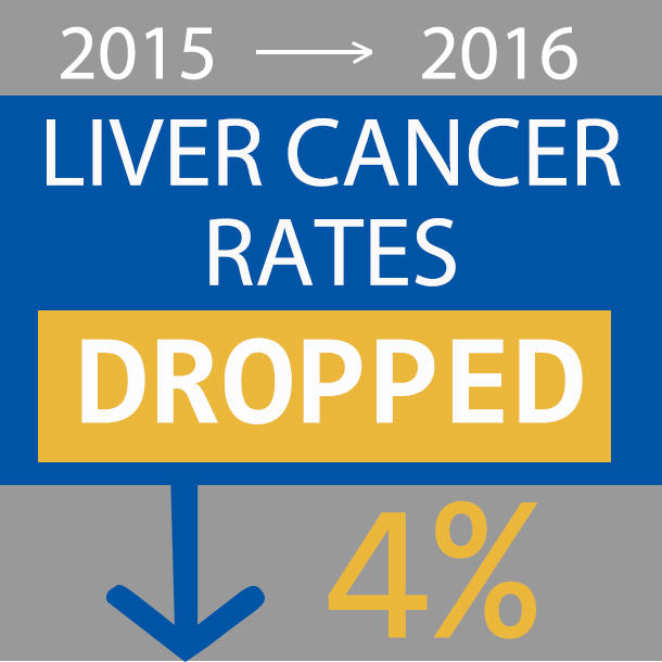 Factoid describing 2015 to 2016, liver cancer rates dropped 4%.