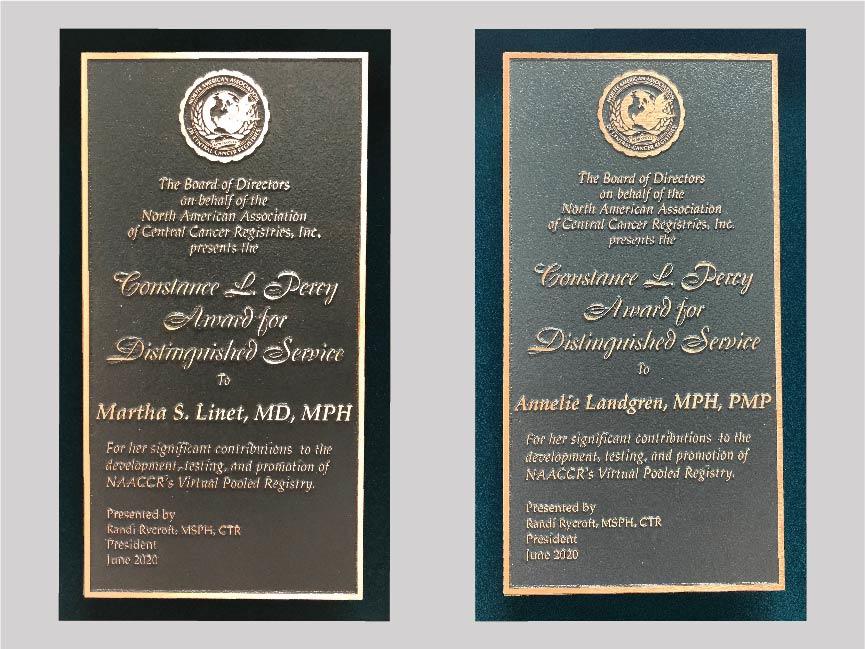 Constance L. Percy Award plaques for Martha Linet and Annelie Landgren