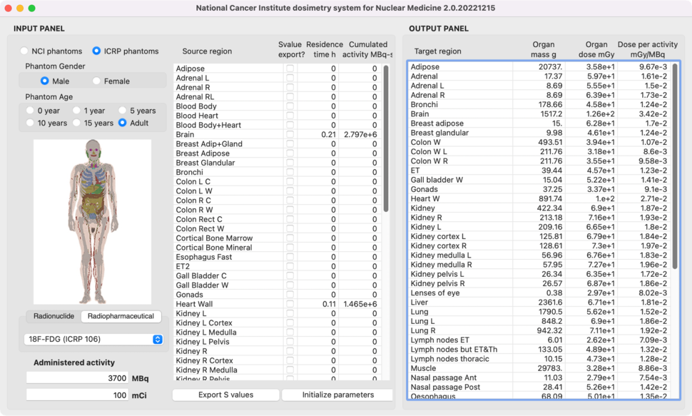 Screenshot of NCI-NM part of NCIDose tools
