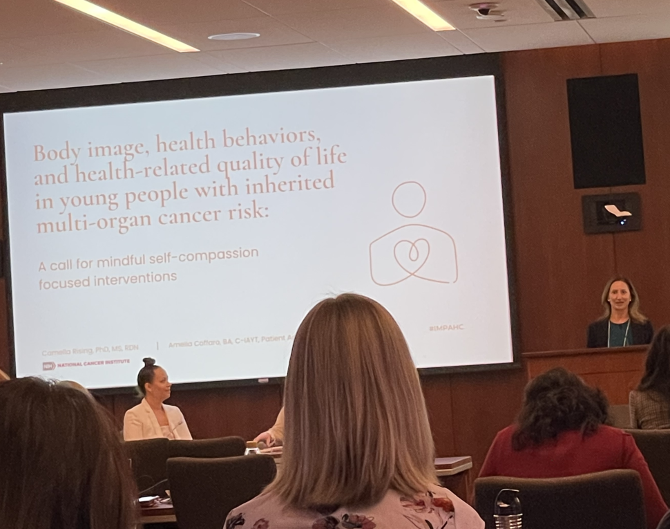Camella Rising presents her talk, "Body image, health behaviors, and health-related quality of life in young people with inherited multi-organ cancer risk: A call for mindful self-compassion-focused interventions."
