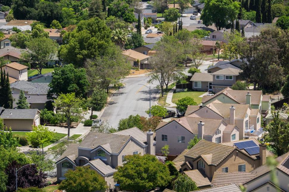 Aerial view of a neighborhood.