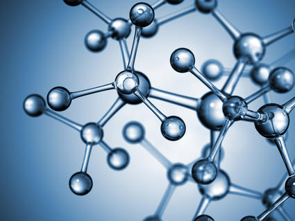 Abstract glassy blue molecules