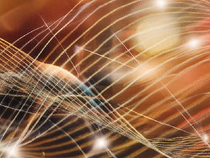 Red and orange blurry background with an abstract representation of electromagnetic flowing