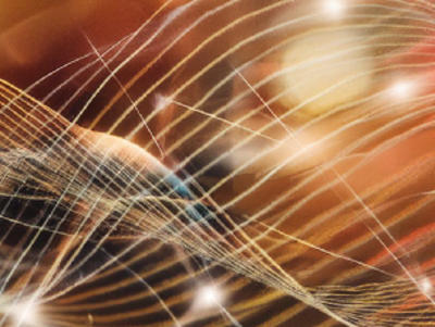 Red and orange blurry background with an abstract representation of electromagnetic flowing
