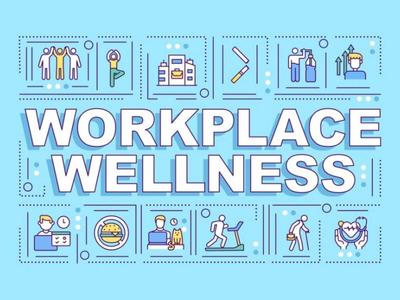 cartoon graphic showing depictions of workplace wellness programs