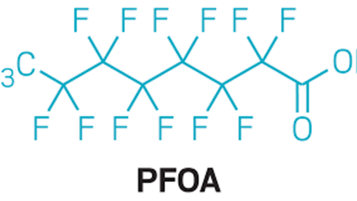 chemical structure of PFOA, Perfluorooctanoic acid 