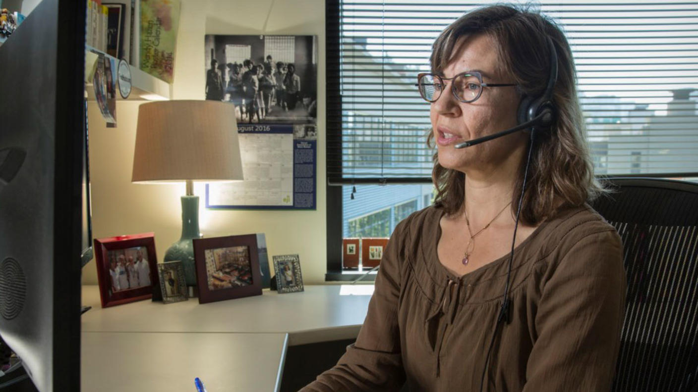 CIS operator talking to a caller and searching for information.