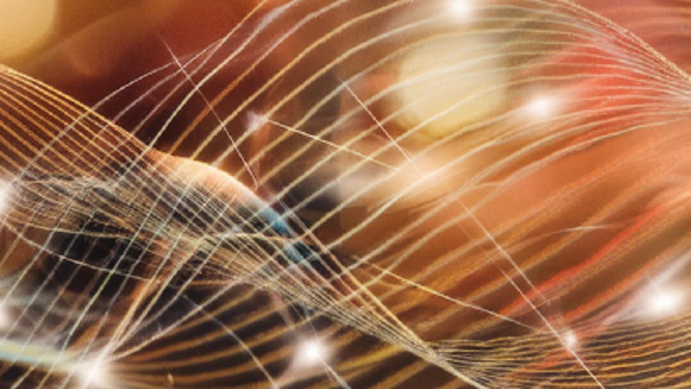 Red and orange blurry background with an abstract representation of electromagnetic flowing