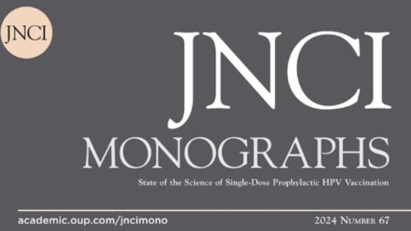 photograph of the JNCI monograph cover showing a hand holding a syringe