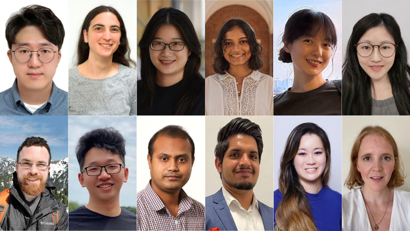 headshots of 2025 dfare winners, Tae-Eun Kwon, Ph.D., Rebecca Landy, Ph.D., Fangya Mao, Ph.D., Paloma Mitra, B.A., Brenen Papenberg, Ph.D., Fei Qin, Ph.D., Monjoy Saha, Ph.D., Rohit Thakur, Ph.D., Yuehan Wang, Ph.D., M.Sc., Eleanor L. Watts, D.Phil., M.P.H., Xueyao Wu, B.Med., Ting Zhang, Ph.D., M.P.H.