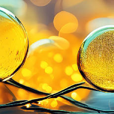 Clear spheres in the foreground appear in front of a brightly lit and blurry background; depicting metabolism and metabolomics