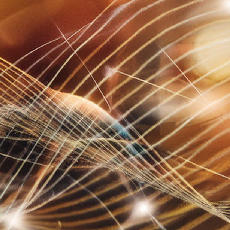 Red and orange blurry background with an abstract representation of electromagnetic flowing