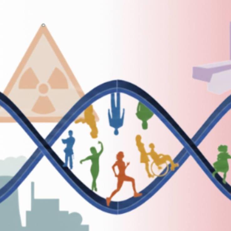 graphic depicting radiation exposure, DNA, and sources of radiation