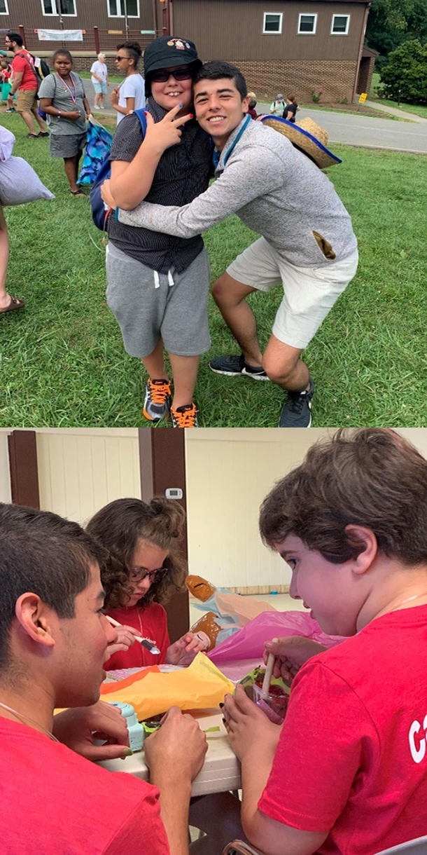 Frank Colon-Matos with campers in two photos at Camp Fantastic 2019