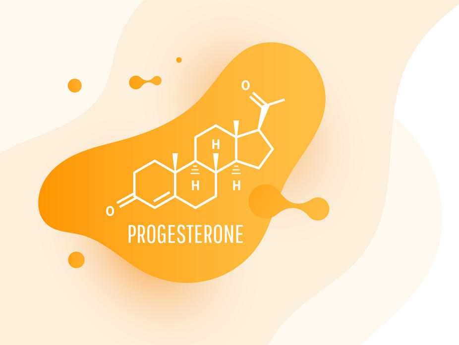Chemical structure of progesterone on orange background
