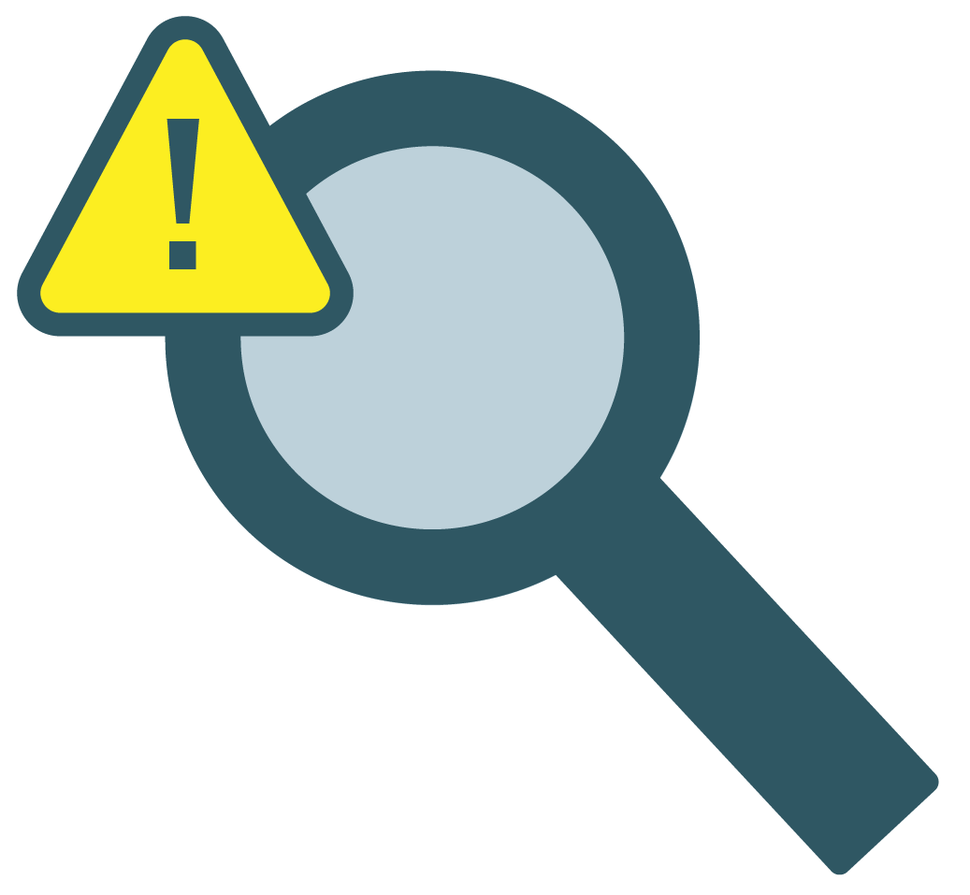 Icon of a magnifying glass with a caution symbol