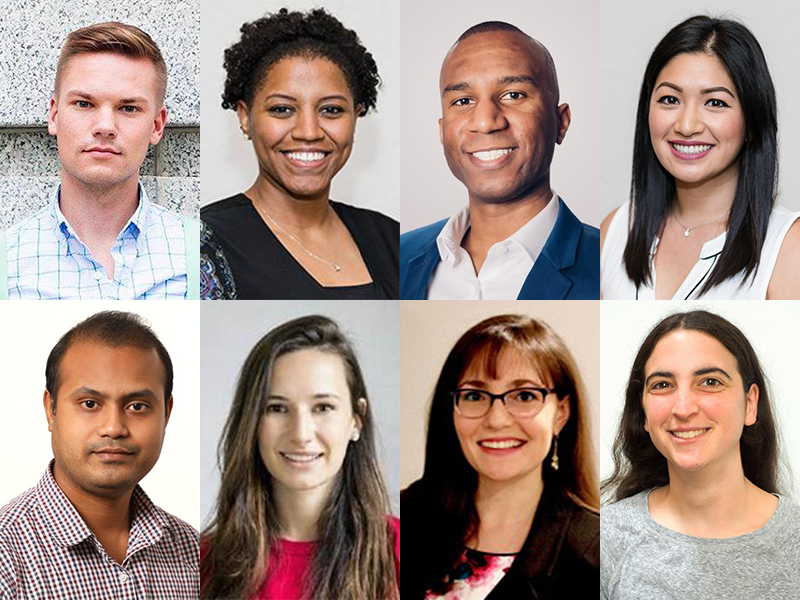 A series of headshots of the fellow award recipeients. From left to right, top row: Cameron Haas, Brittany Lord, Wayne Lawrence, Jacqueline Vo. Bottom row: Monjoy Saha, Batel Blechter, Ilona Argirion Kabara, Rebecca Landy