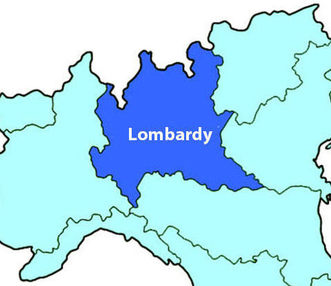 Lombardy region showcased in a map of Italy.