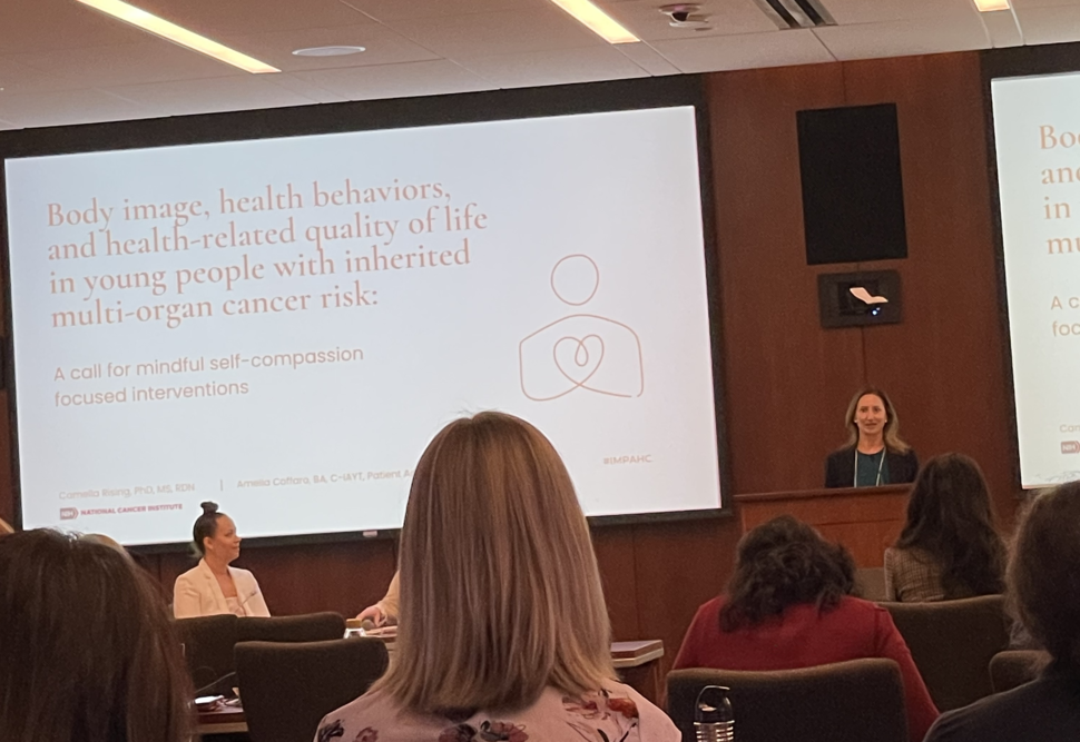 Camella Rising presents her talk, "Body image, health behaviors, and health-related quality of life in young people with inherited multi-organ cancer risk: A call for mindful self-compassion-focused interventions."