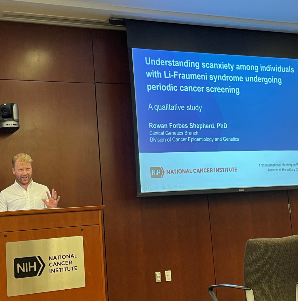 Rowan Forbes Shepherd presents his talk, "Understanding scanxiety among individuals with Li-Fraumeni syndrome undergoing periodic cancer screening: A qualitative study."