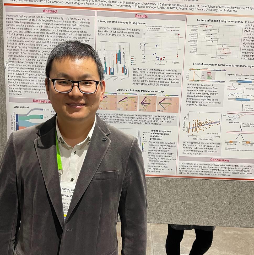 Photograph of Tongwu Zhang with his poster