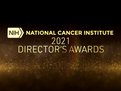 Text reads NIH National Cancer Institute 2021 Director's Awards with a sparkly background