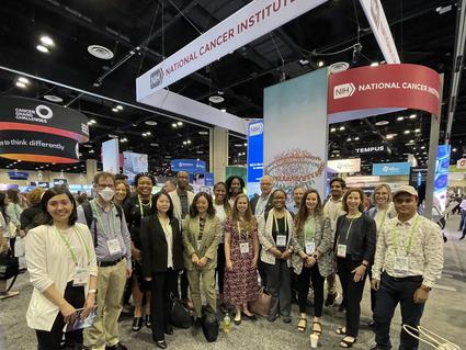 DCEG Group photo at AACR in 2023. From left to right: Daniela Gutierrez Torres, Neal D. Freedman, Jennifer Loukissas, Courtney Dill, Jungeun Lim, Wayne Lawrence, Jongeun Rhee, Brittany Lord, Dominiqua Griffin, Meredith Shiels, Stephen Chanock, Francine Baker, Doug Lowy, Betel Blechter, Rohit Thakur, Jackie Lavigne, Patricia Erickson, and Monjoy Saha.